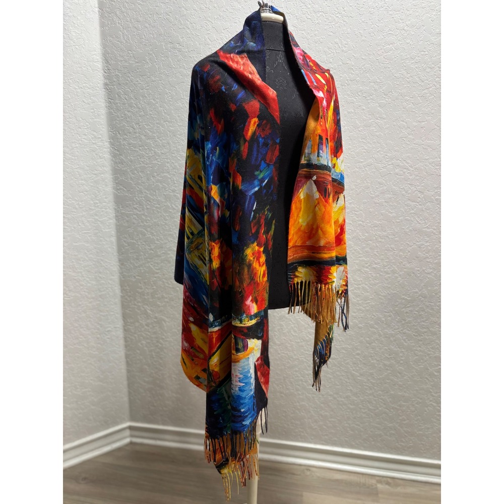 Abstract Art Scarf Shawl Colorful Print Fringe Pashmina Blend